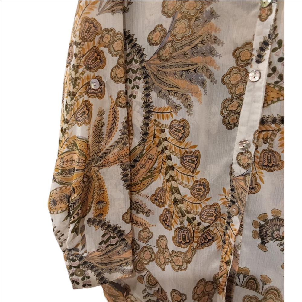 Fig and Flower Floral Sheer Button-Up Blouse S - Picture 3 of 9